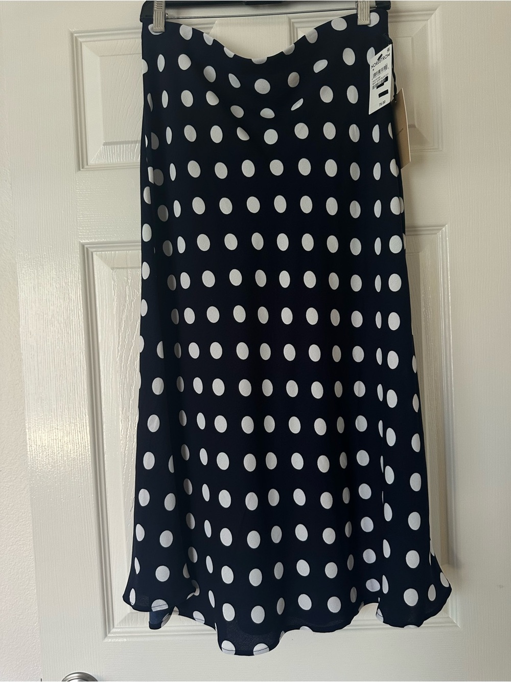 Classic navy and White Polka Dot Midi Skirt